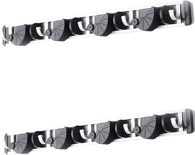 HUJI Wall Mount Broom Clamp Holder 4 Positions Grip Organizer & 5 Hooks Rack Home Kitchen Garage Mop tools Storage Organization System(2, 4 Position Grip Clamp Holder)