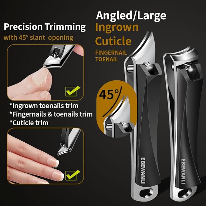 EBEWANLI Nail Clippers Set, Ultra Sharp Nail Clippers for Men, Slanted Angled Ingrown Toenail Clipper and Curved Fingernail Clipper Cutters, Stainless Steel Finger Nail Clippers Adult