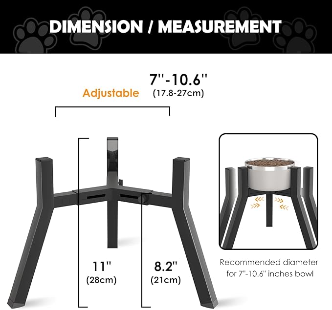 SHAINFUN Raised Dog Bowl Stand for Large Dogs 11" Height Adjustable Width 7-10.6" Single Tall Elevated Dog Bowls Stand, Food & Water Feeder Holder for Large Breeds (Bowl Not Included)