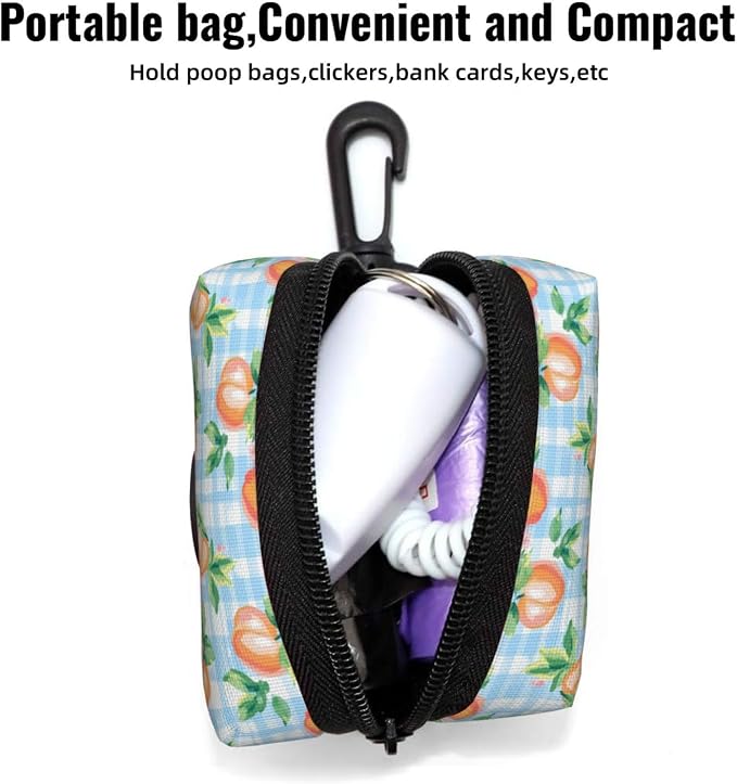 Watercolor Peach Plaid Pet Waste Bag Dispenser 0.2L | Portable Dog Poop Holder Waste Bag With Zipper Park Doggy Walking Accessory