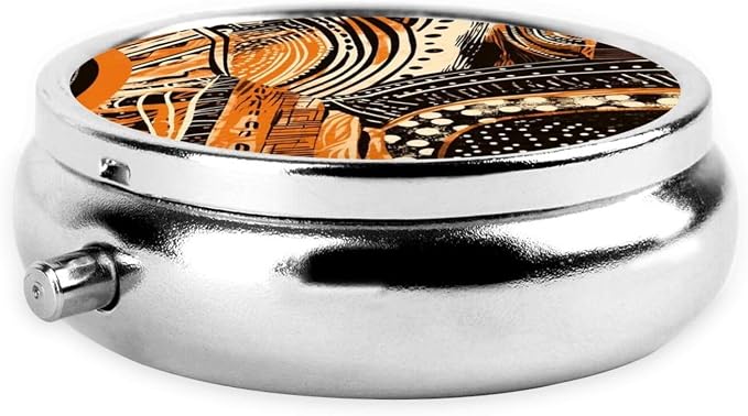 Tribal Print Portable Pill Organizer | 3 Compartment, With Mirror, For Men Women, For Daily Supplements, Vitamins, Fish Oil, Jewelry, Candy, Travel