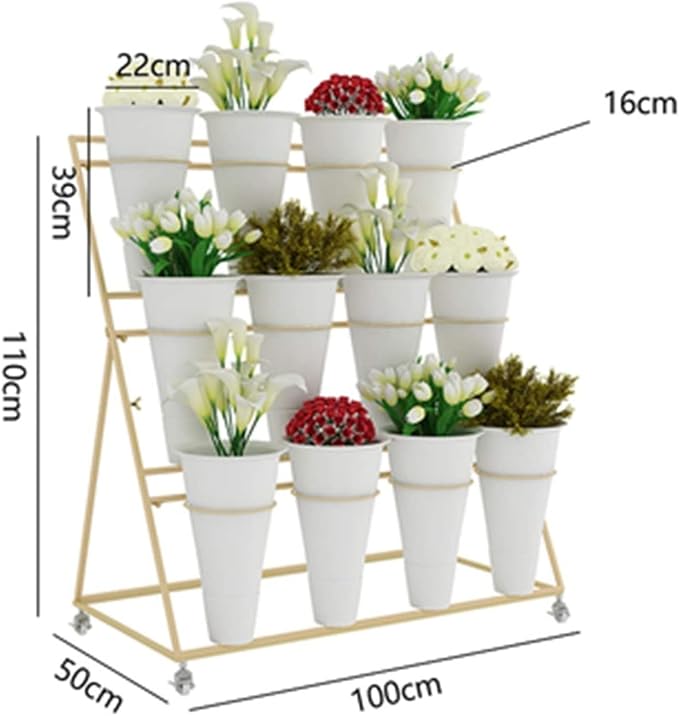 Plant Flower Stand Movable Wrought Iron Multi-Layer Flower Display Stand Plastic Flower Bucket Stand for Florist Balcony Courtyard (Color : B) (A)