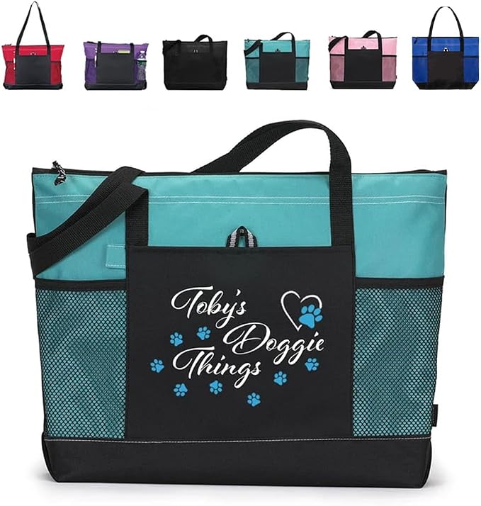BYFDIY Custom Dog Tote Bag Canvas Mesh Personalized Name Dog Paw Print Tote Bag Doggie Things Pet Birthday Gifts For Women Mom