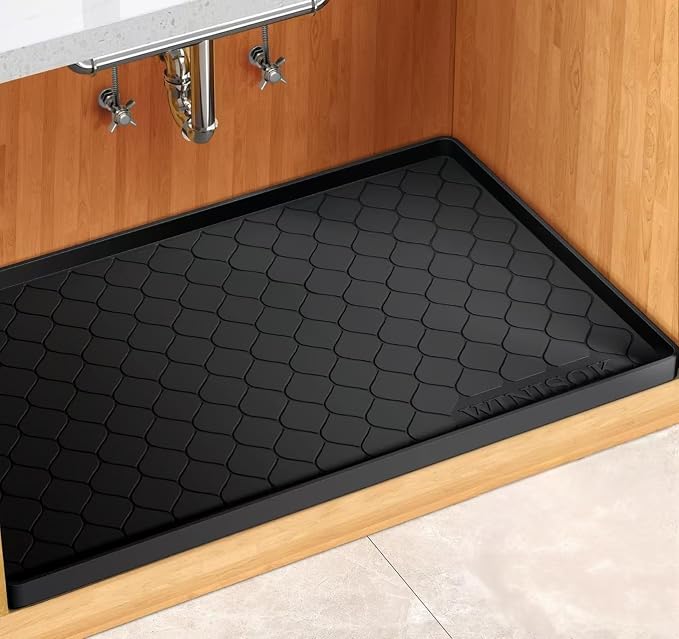 Winisok Waterproof Under Sink Mat 40" x 22", Silicone Mat, Black | Raised Edge Traps Spills & Leaks, Shelf Liner, Cabinet Protector, for Kitchen, Bathroom, Boots, Pets, Home Essentials