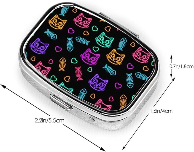 Goth Cute cat and Fish Pill Box Moisture Proof Pill Case Travel Pill Organizer for Pocket Purse, Daily Portable Medicine Box