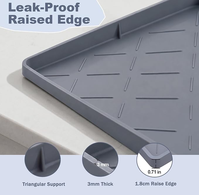 Extra Thick Under Sink Mat Waterproof with Raised Edge 19" x 22" | Silicone Multipurpose Mat for Kitchen, Bathroom, Pet Feeding, Shelf Protection & Organization, Boot & Plant Tray