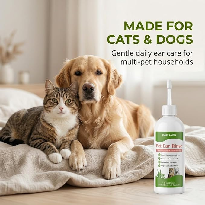 Dylan's cabin Dog Ear Cleaner Wash - pH-Balanced Pet Ear Rinse for Dogs and Cats,Gently Removes Ear Wax, Dirt Odor, Daily Gentle Ear Wash Solution, 6 fl oz