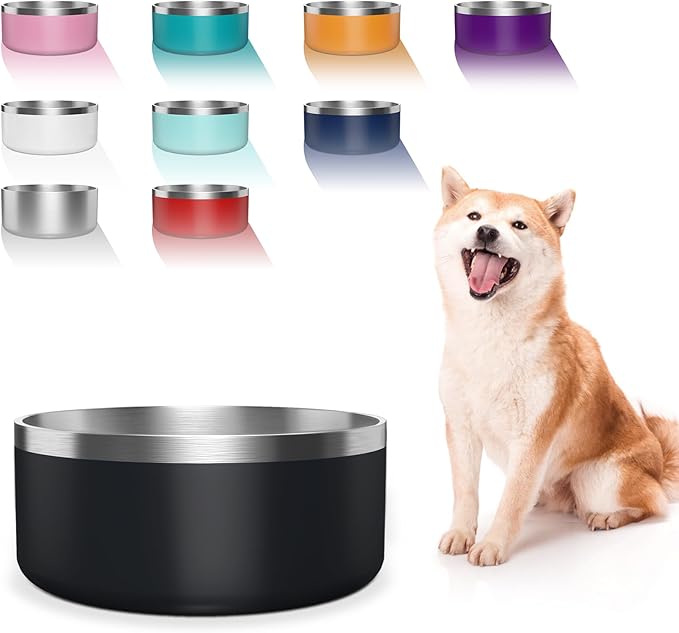 WENBOKMIN Dog Bowl, Stainless Steel Dog Food and Water Bowl with Non Slip Quiet Bottom, Easy to Clean, Dishwasher Safe, 40oz, Black