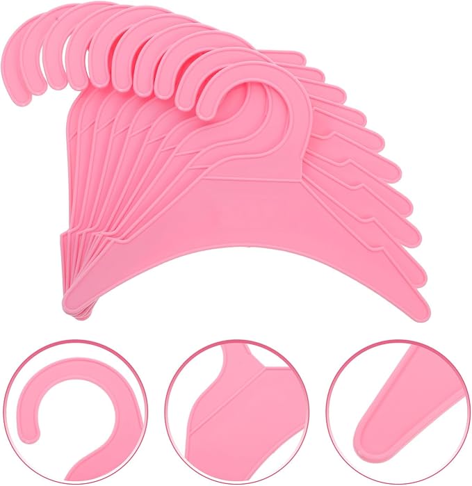 GLEAVI 10pcs Small Dog Clothing Hangers Plastic Pet Apparel Rack Non-Slip Lightweight Drying Rack for Small Dogs and Cats, Clothes Organizer in Rose Red