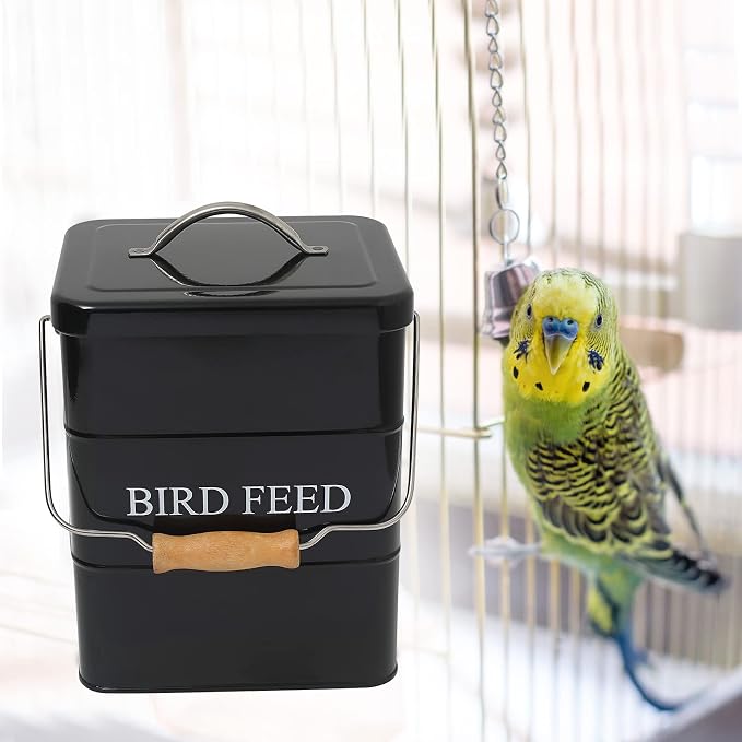 Geyecete Bird Feeder,Bird Food Jar Pet Food Storage Airtight Food Storage Container-Black