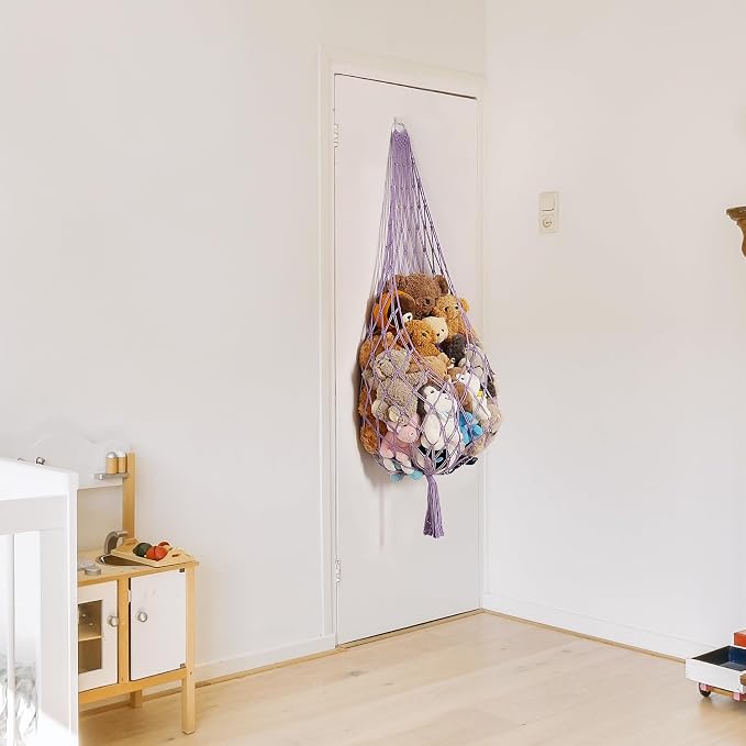 Amdermi Upgrade Stuffed Animal Hammock Corner or Wall Hanging Net for Stuffy Animal Storage Macrame Toy Display Over Door Toy Holder Kid Bedroom Decor Playroom Organizer (Purple)