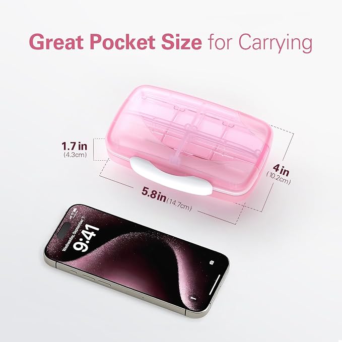 Barhon Large Pill Organizer with 8 Compartments, Large Pocket Pharmacy Travel Pill Box Moisture-Proof, Portable Vitamin Organizer for Fish Oil & Supplements (Pink)