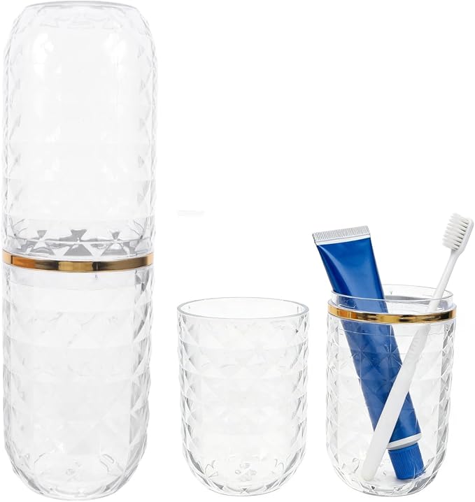 Didiseaon Transparent Toothbrush Holder Box with Dual Cups Portable Travel Toothbrush and Toothpaste Case for Home Gym School Business Trips Compact Pet Storage Organizer