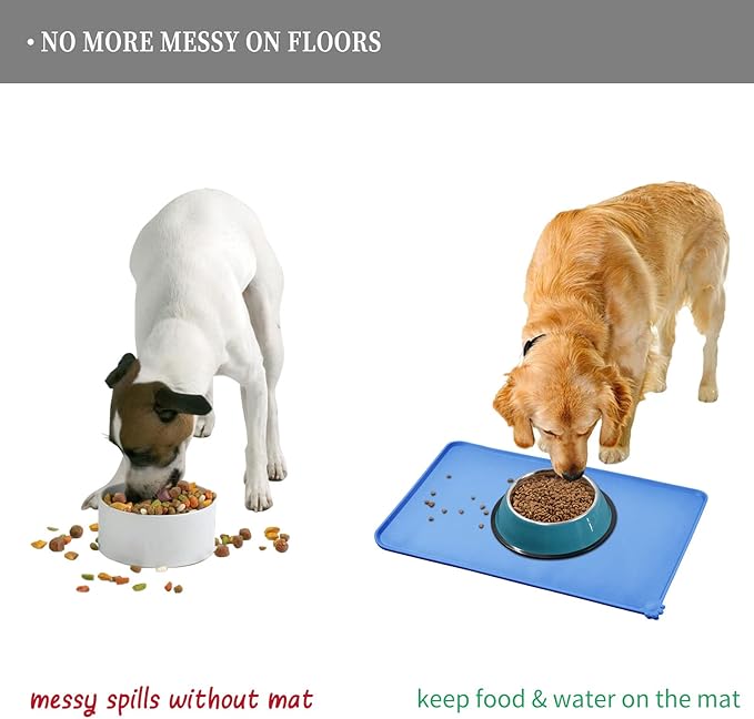Reopet Waterproof Pet Feeding Mat, Non-Slip Silicone Placemats for Dog Cat Food and Water Bowl, High Raised Edges to Prevent Spills and Protect Floors