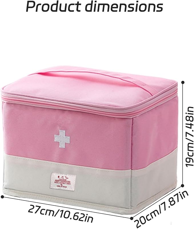 Travel Medicine Bag Organizer, Medical Bag Empty for First Responder Storage, Emergency Medical for Home, Travel, Camping, Car, Hiking & Outdoor Emergencies (Pink)