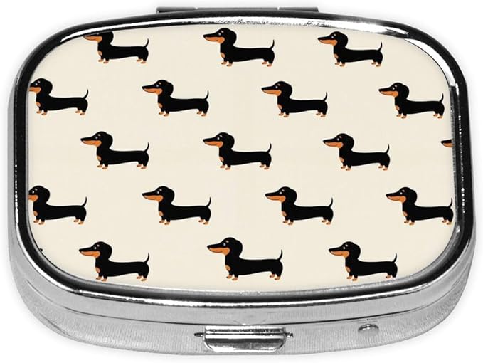 2 Compartments Travel Pill Organizer Daily Pill Case Wiener Dog Doxie Dachshund Weiner Dog Pet Dogs Small Pill Box for Pocket Purse Portable Pill Container Medicine Vitamin Organizer