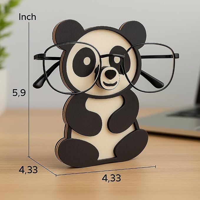 Panda Eyeglass Holder Stand, Wooden Glasses Organizer for Desk Decor | Cute animal glasses holder for eyeglasses and sunglasses, wooden panda desk organizer for nightstand, office or gifting