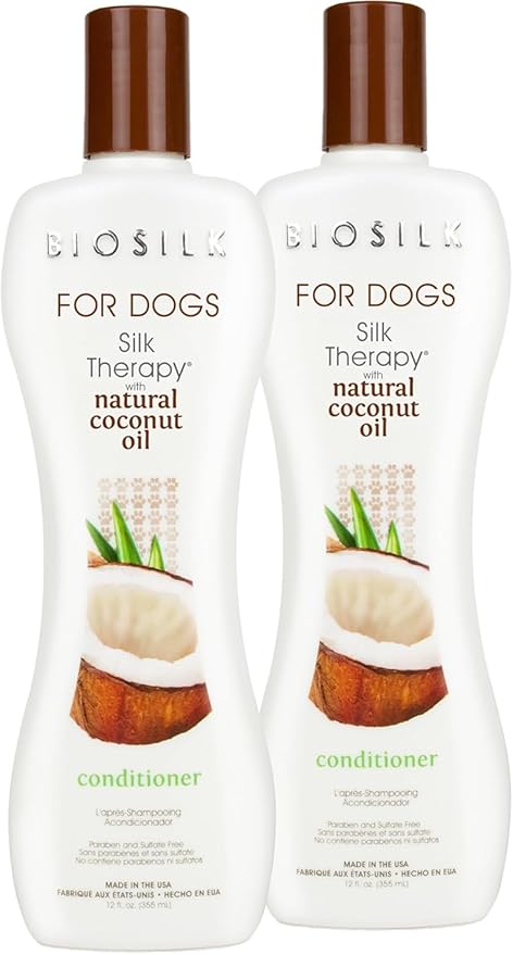 BioSilk for Dogs Silk Therapy Conditioner with Natural Coconut Oil, Moisturizing Dog Conditioner, Sulfate and Paraben Free, pH Balanced for Dogs, Made in USA, 12 Fl Oz - 2 Pack