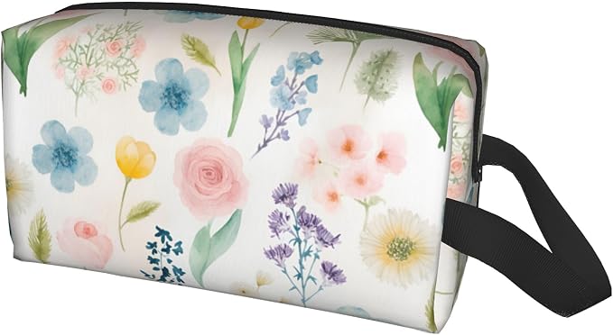 Watercolor Floral Makeup Bag - Durable 600D Oxford Fabric Travel Cosmetic Bag, Shockproof Foam Padded Toiletry Organizer for Gym & Daily Use 10x6.2x4.9 Inch