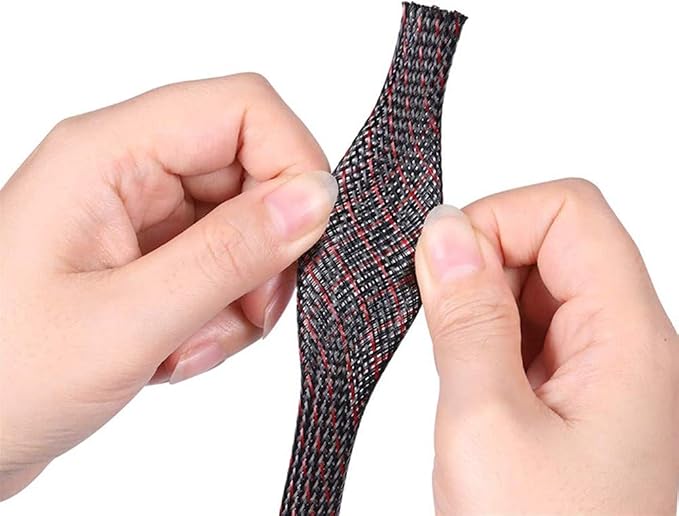 25ft - 1/8 Inch Cable Management Sleeve Protector,Wire Loom PET Expandable Wire Sleeving for Office TV Computer Home Theater Engine Bay Cord Organizer,Protect Cables from Pet Cat Dog Chewing,BlackRed