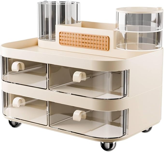 Cosmetic Organizer Makeup Storage Box With Drawers Desktop Vanity Organizer Beauty Holder Rotating Accessories PET Build 360‑degree access and dust