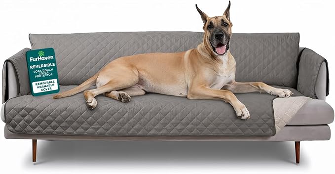 FurHaven Water-Resistant Sofa Cover for Dogs & Cats, Reversible Couch Protector with Secure Straps and Pinsonic Quilted Fabric, Machine Washable Couch Cover, XL Sofa, Gray Mist