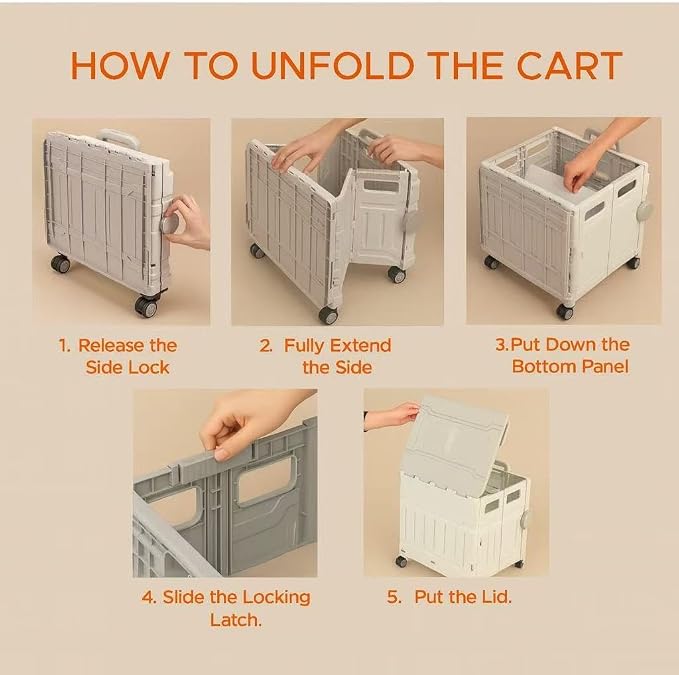 Foldable Utility Cart, Portable Rolling Crate with 360° Rotating Wheels, Detachable Lid,Telescoping Handle, Collapsible Trolley for Travel, Office, Grocery, and Storage (Extra Large Green)
