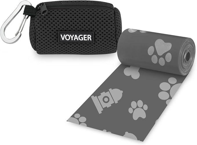 Best Pet Supplies Dog Poop Bag Holder Leash Attachment with Reusable Dispenser for Travel, Walking, Park, and Outdoor Use, Durable with Clip-On - Black, Mesh Dispenser w/15 Bags