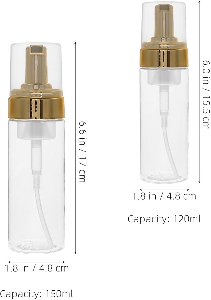 4pcs Plastic Vacuum Pump Bottles 4oz 5oz 120ml 150ml Pet | Foam Dispensing, Leak Proof Refillable Design, Travel and Home Use, Easy Identification for Cream Toiletries Foundation