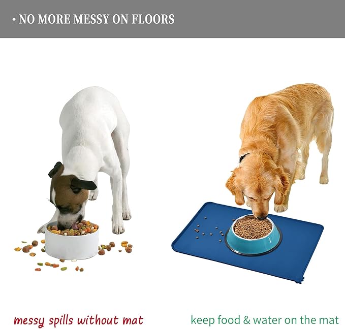 Reopet Waterproof Pet Feeding Mat, Non-Slip Silicone Placemats for Dog Cat Food and Water Bowl, High Raised Edges to Prevent Spills and Protect Floors