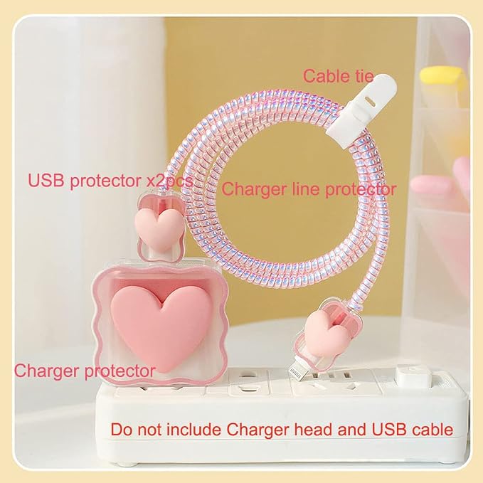 ZOSTLAND 5 in 1 DIY 18W 20W Heart Shape Protector Data Cable USB Charger Line Earphone Wire Saver Organizer Compatible with iPhone 11 12 13 14 15 Pro Max