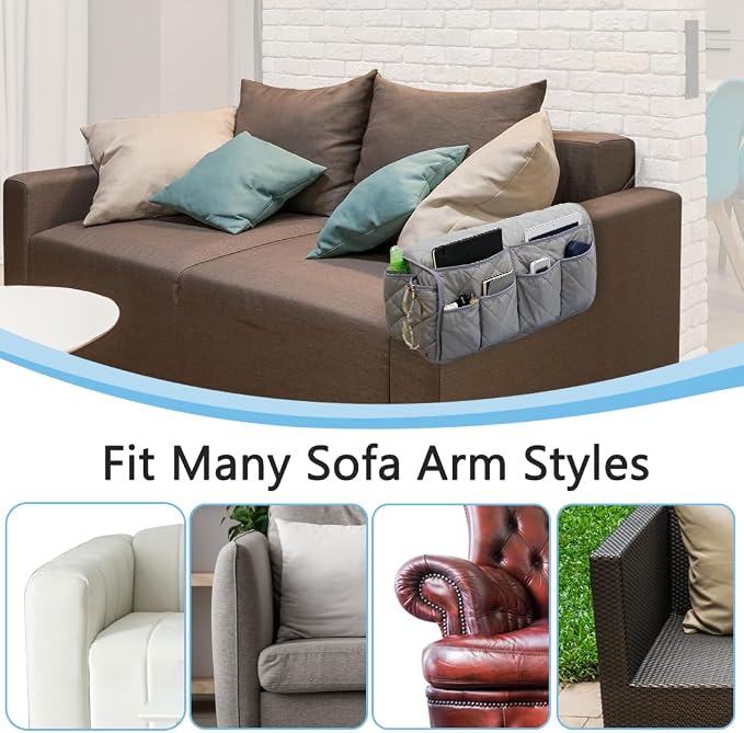 Remote Control Holder for Armchair, Armchair Caddy TV Remote Holder for Recline 14 Pockets, Non-Slip Remote Caddy Couch Caddy Organizer for TV Remote, Phone, Magazine (Grey)