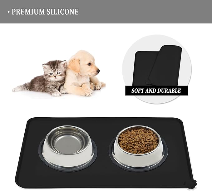 Reopet Waterproof Pet Feeding Mat with High Raised Edges, Heavier and Thicker Placemats for Cat Dog Water Bowl with BPA Free, Dogs Cats Food Mats for Messy Drinkers to Prevent Spill and Protect Floors