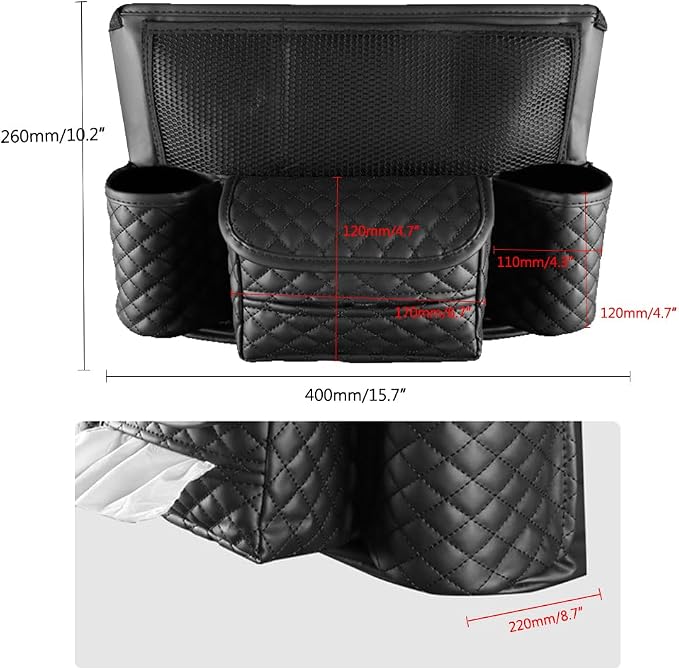 Car Organizer, Leather Large Capacity Car Purse Holder for Front Seat, Seat Back Net Bag Double-sided Tissue Storage Handbag Holder Car Accessories (Brown)