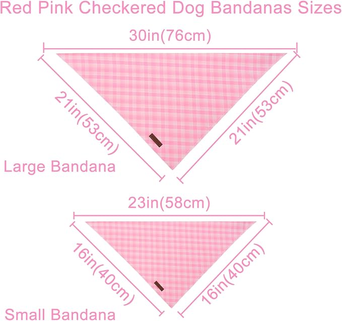 Pink Checkered Dog Bandana, Spring Summer Pink Plaid Puppy Bandana for Girl Female Dogs, Soft Cotton Pet Triangle Bid Scarf Kerchief for Girl Boy Dogs or Cats