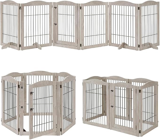 unipaws 132" Extra Wide Dog Gate and Pet Playpen with Walk Through Door | Free Standing Tall Dog Fence, Barriers for Home, Use as Indoor Dogs Cats Pen, Rabbit Pen, Weathered Grey