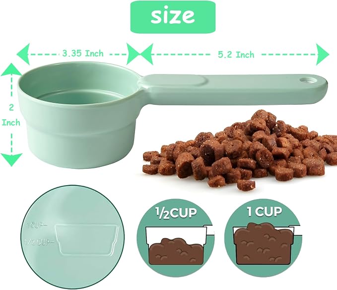 Joyinjojo Dog Food Scoop 1 Cup 1/2 Cup - Melamine Dog Food Measuring Cup, Pet Food Scoop for Dog Cat...Comfortable Long Handle for Easy to Scoop Food