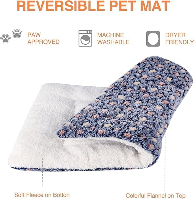 Mora Pets Dog Crate Pad Bed Ultra Soft Pet Mat Star Print 2 Pack 24 Inch | Washable Crate Mat for Small Medium Large Dogs, Reversible Fleece Dog Crate Kennel Mat Flat Cat Bed Liner Pink & Blue