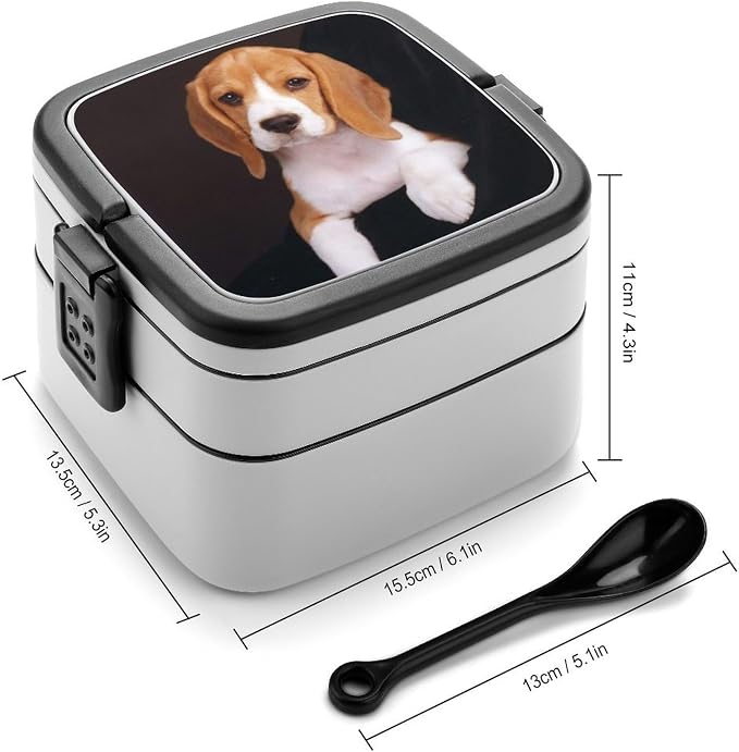 Ovely Pet Dog Beagle Double Layer Bento Box, 1000ml Stackable Leakproof Lunch Container with Spoon, Portable 2-Tier Food Storage Box for Office Work Picnic Camping and Travel