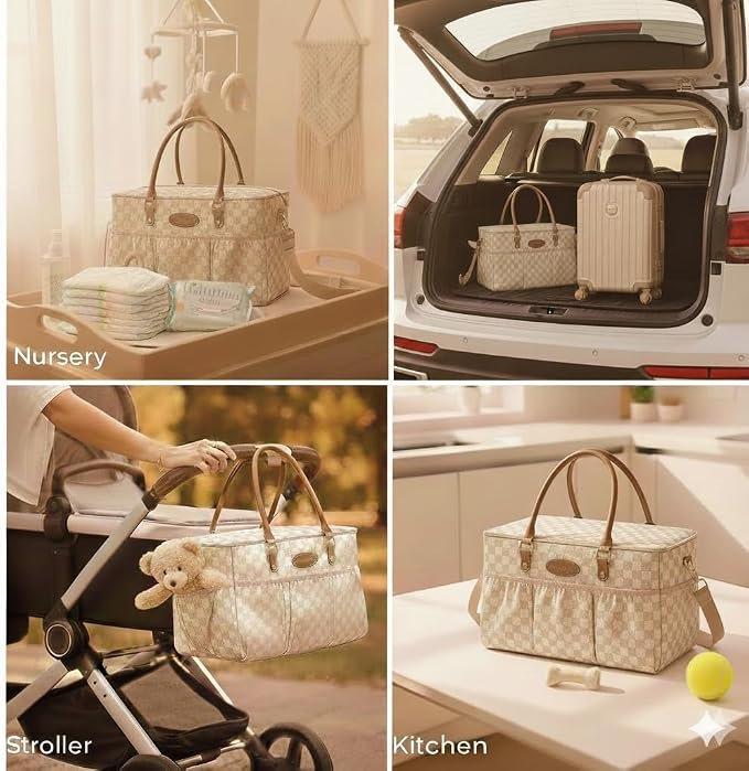 DOKUS & CO Luxe Diaper Caddy Organizer, Extra Large Collapsible Nursery Storage Tote for Baby Essentials & Travel