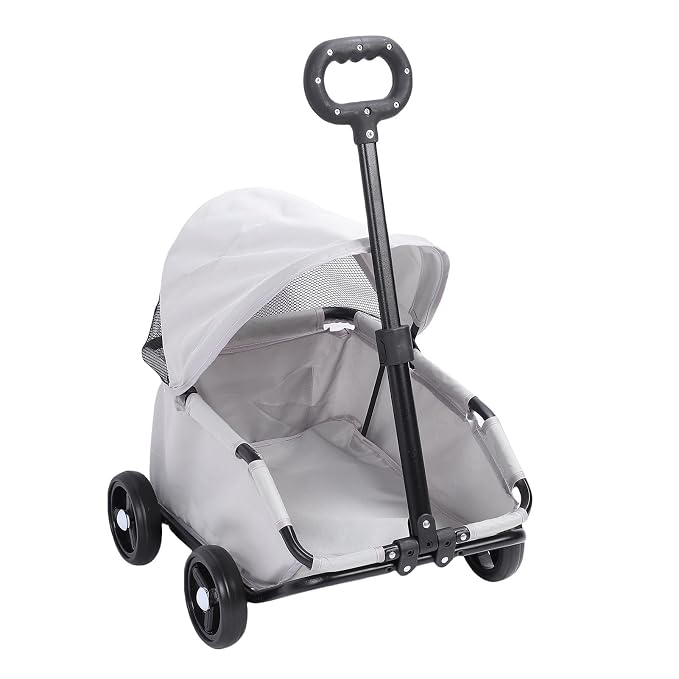 banapoy Foldable Pet Stroller with Canopy, 4 Wheels Pet Strolling Cart for Small Dogs Cats, Lightweight Easy Assembly, 1 Hand Fold, Outdoor Use (Gray)