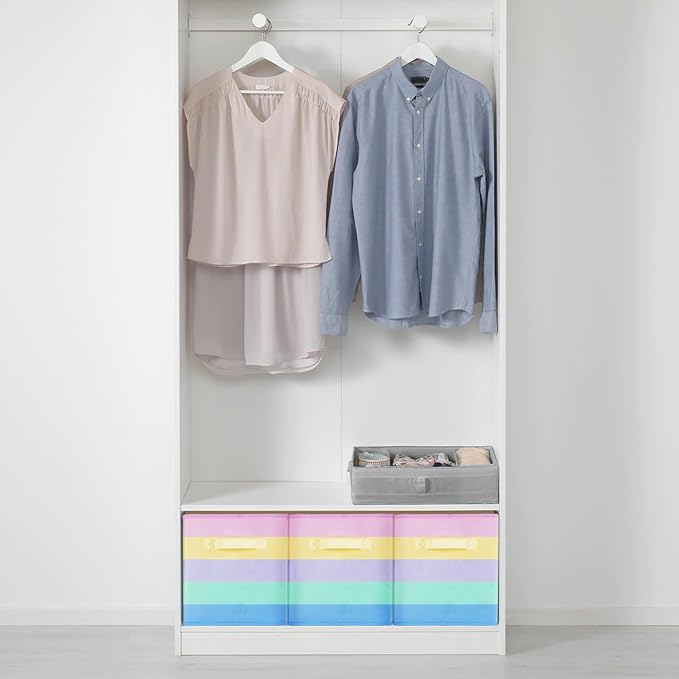 PowerKing Collapsible Storage Cubes, Farbic Storage Bins, Rainbow, 6 Pack | Sturdy, Lightweight, Easy Pull Handle, Closet & Shelf Organizer, Clothes and Toys Storage, 10.5'' x 11'' x 10.5''