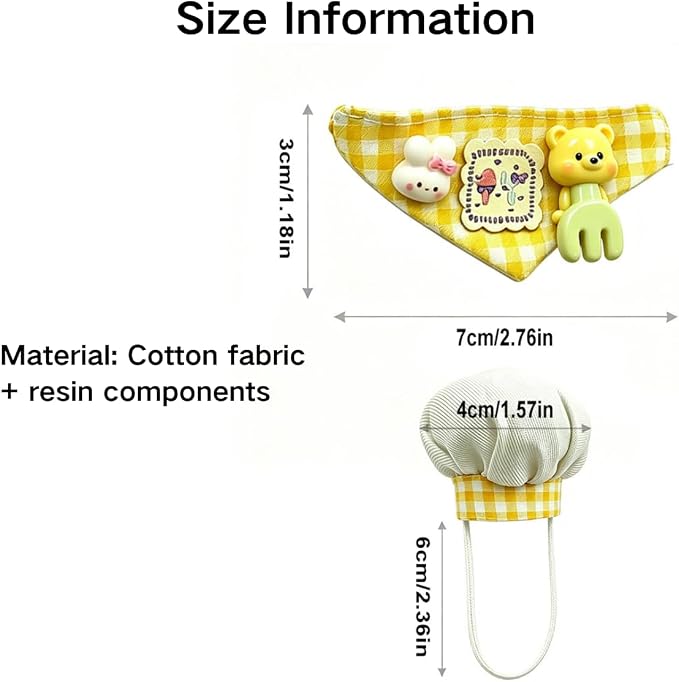 Small Pet Chef Costume Set, Hat & Bandana for Hamster Guinea Pig (Blue) | Cute Plaid Outfit Includes Chef Hat & Decorative Bandana, Soft Cotton‑Resin Material, Great for Photo Prop & Party Dress‑Up