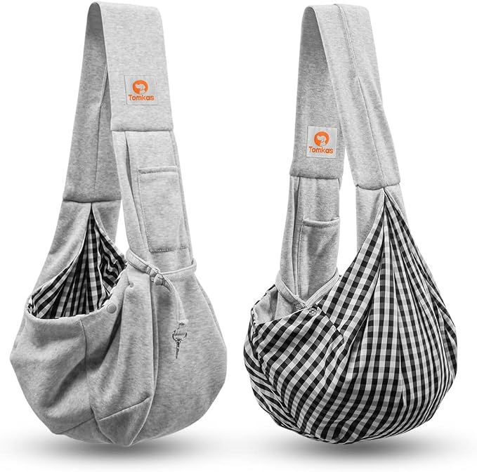 Tomkas Dog Cat Carrier Sling Classic Pocket & Classic Strap(S,Grey)