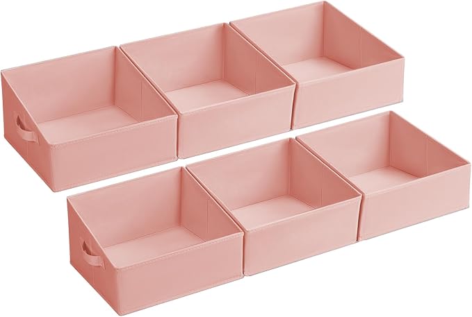 DIMJ Closet Storage Bins - Fabric Storage Baskets for Shelves, Collapsible Clothes Organizer with Handles for Purse, Toys, Books, Towel, Clothes, PInk, 6 Bins 11.4"x11.4"x7.8"