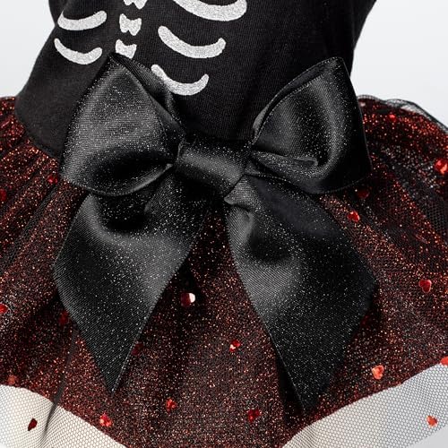 Fitwarm Halloween Skeleton Dog Dress, Funny Dog Halloween Costumes, Doggy Clothes for Small Dogs Girl, Pet Apparel, Black, Red, White, XXS