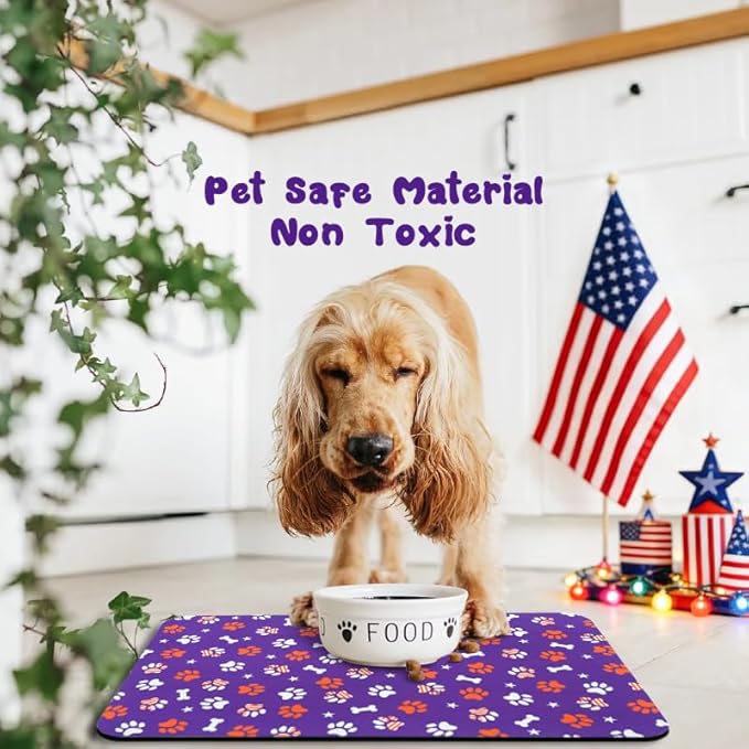 4th of July Dog Food Mats for Floors Waterproof, Cat Water Bowl Mats Pet Feeding Absorbent Placemats 12 * 20 inch