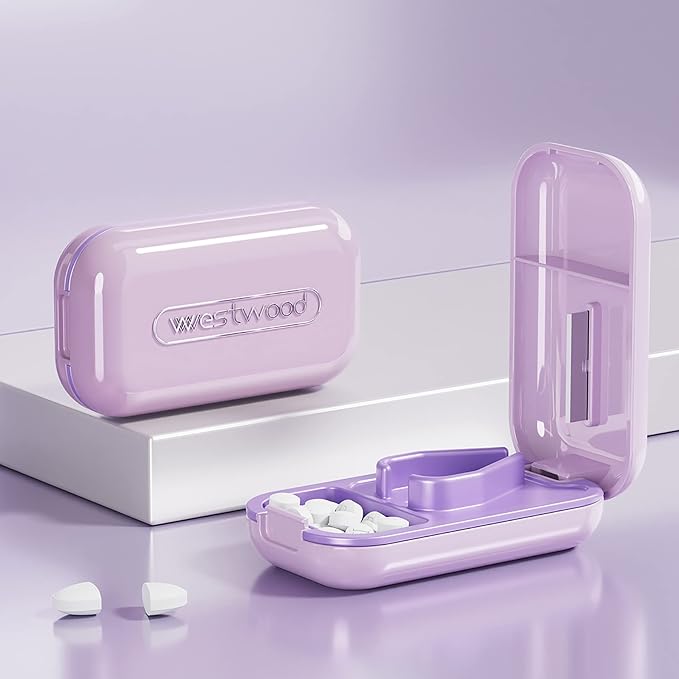 DUBSTAR Pill Cutter Splitter for Small and Tiny Large Pills Portable Purple | Pill Cutters with Removable Silicone Pad, Tablet Splitters Cuts Vitamins Tablets for Purse Pocket