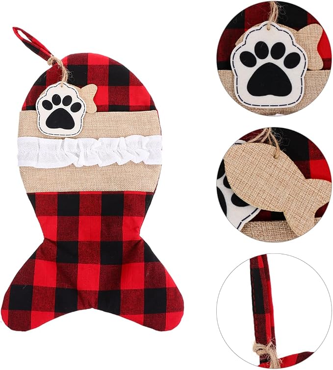 VILLCASE Christmas Pet Stocking Gift Bag Cloth Decorative Storage Pouch | Exquisite Lovely Design, Multi-purpose Use for Decorating Trees and Restaurants, Practical Holiday Storage
