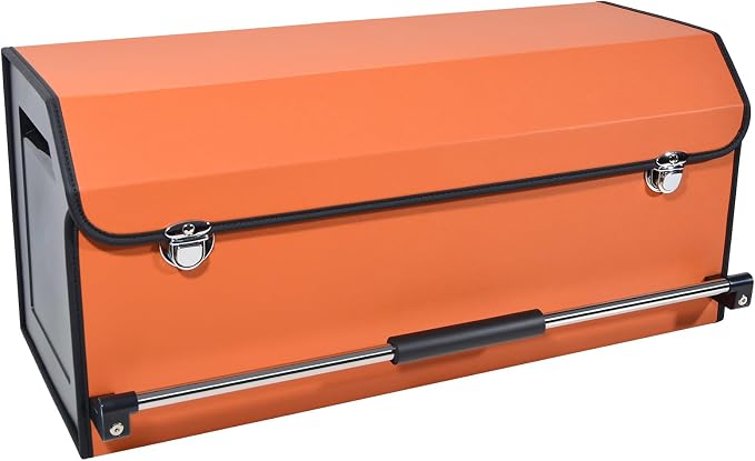 Car Trunk Organizer Leather Car Storage Organizer with Lid Car Organizer | Suv Trunk Organizer with Sturdy Handle Car Cargo Storage Box for Minivan, Sedan, Jeep (Orange, 27 x 11.4 x 12.2in)